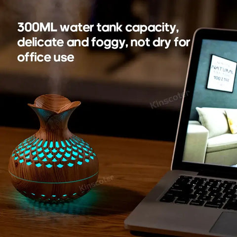 Compact Wood Grain Aroma Humidifier for Home