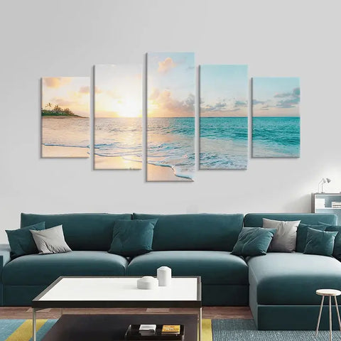 Canvas art depicting peaceful ocean horizon at sunset