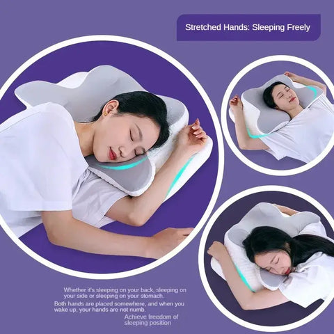 Ergonomic memory foam pillow supporting neck and spine