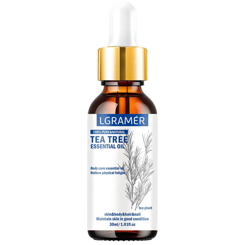 Essential Tea Tree oil bottle for massage, relaxation, and care
