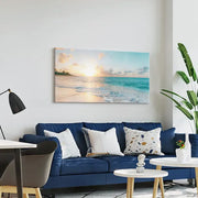 Canvas art depicting peaceful ocean horizon at sunset