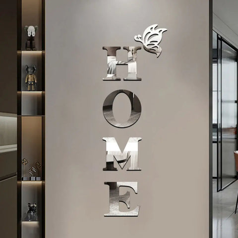 Reflective 3D Home Letter Wall Sticker for Living Room