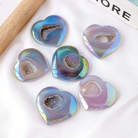 Single natural aura agate crystal with vibrant colors