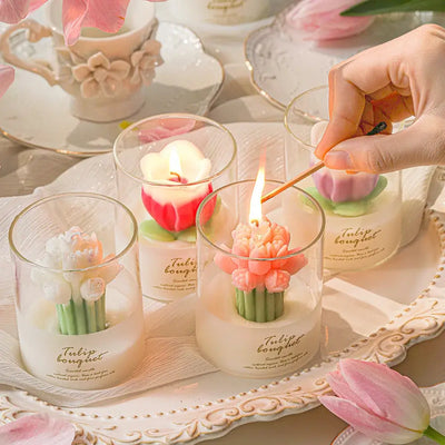 Multi color flower scented candles for home fragrance