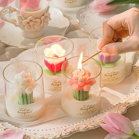 Multi color flower scented candles for home fragrance