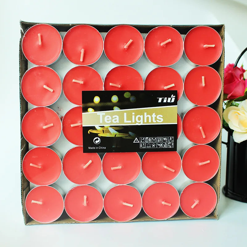 50 Piece Tea Lights Unscented Colored Candles