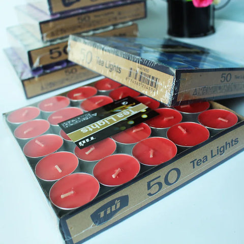 50 Piece Tea Lights Unscented Colored Candles
