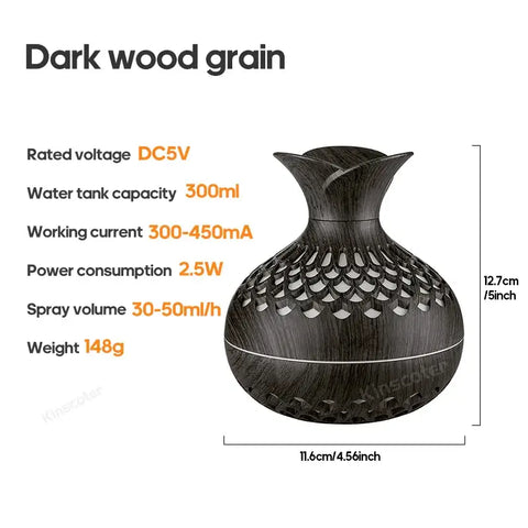 Compact Wood Grain Aroma Humidifier for Home