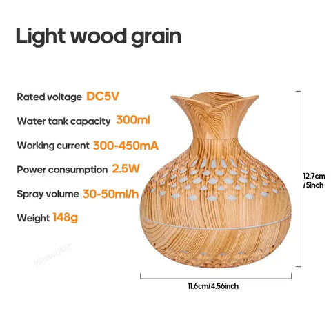 Compact Wood Grain Aroma Humidifier for Home