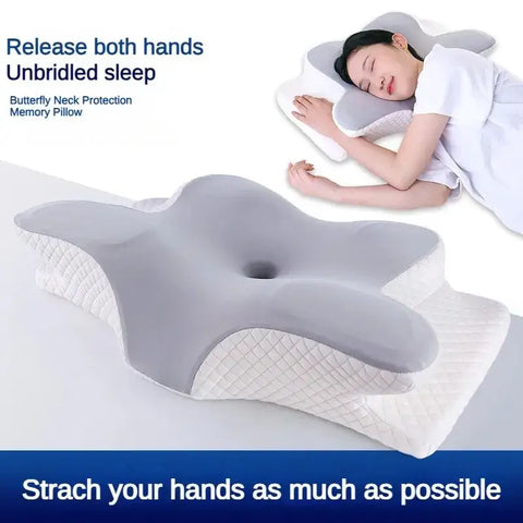 Ergonomic memory foam pillow supporting neck and spine