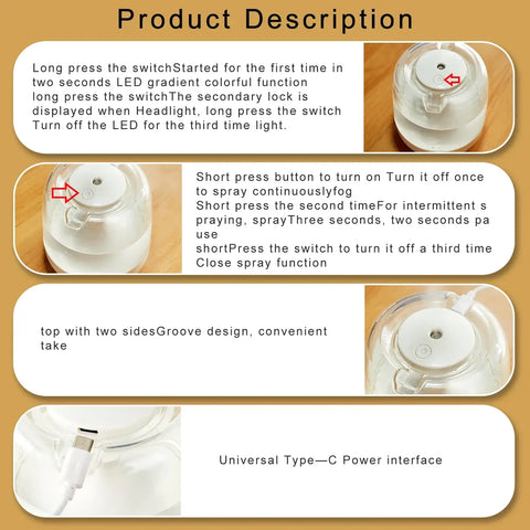 Home air humidifier 650ML capacity with essential oil