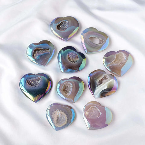 Single natural aura agate crystal with vibrant colors