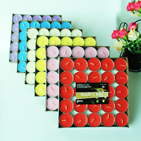 50 Piece Tea Lights Unscented Colored Candles