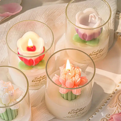 Multi color flower scented candles for home fragrance