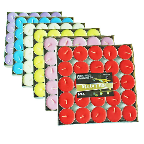 50 Piece Tea Lights Unscented Colored Candles