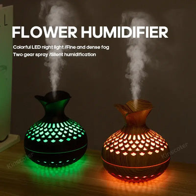 Compact Wood Grain Aroma Humidifier for Home