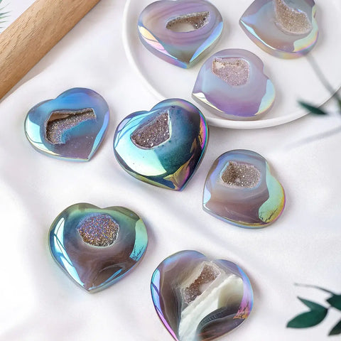 Single natural aura agate crystal with vibrant colors