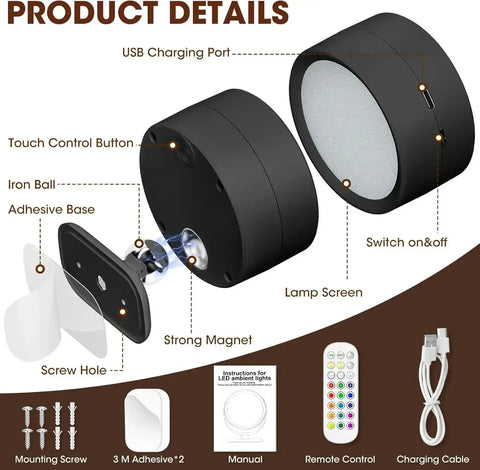 LED Wall Mounted Lights with Remote Wireless Magnetic