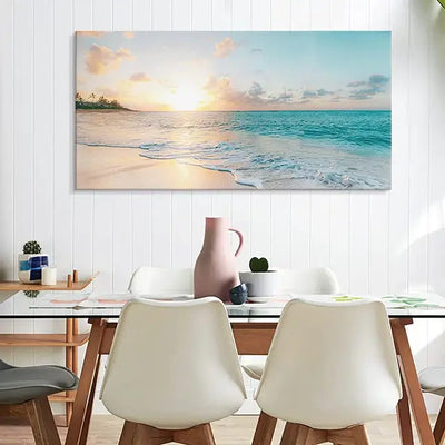 Canvas art depicting peaceful ocean horizon at sunset