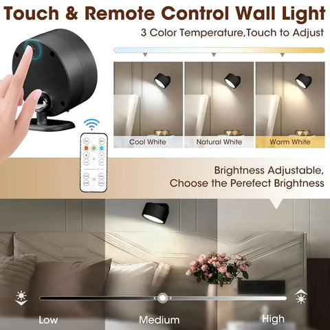 LED Wall Mounted Lights with Remote Wireless Magnetic
