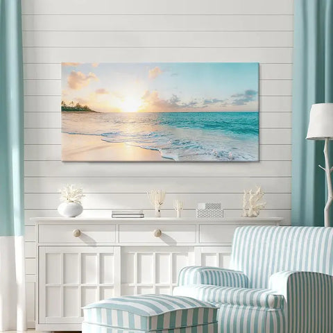 Canvas art depicting peaceful ocean horizon at sunset