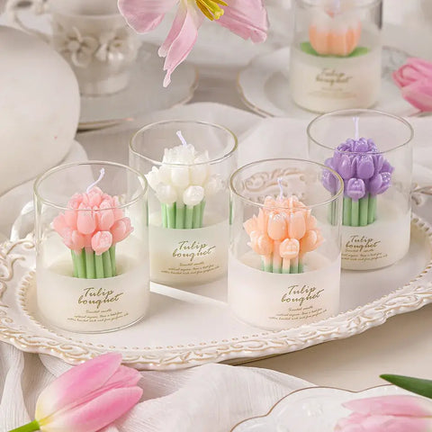 Multi color flower scented candles for home fragrance