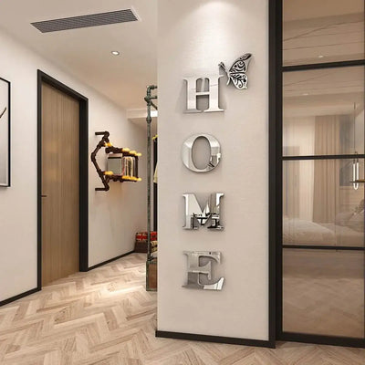 Reflective 3D Home Letter Wall Sticker for Living Room